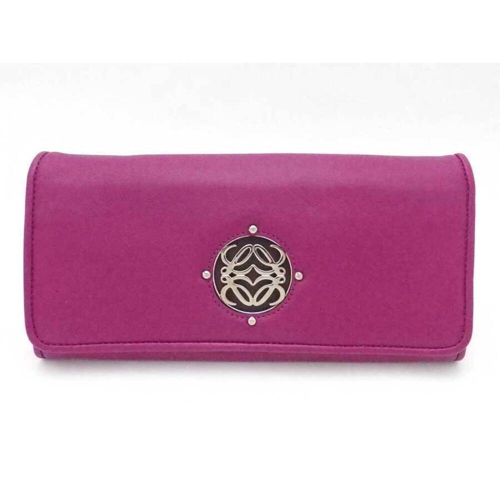 Loewe Bi Fold Long Wallet Anagram Leather Purple Silver